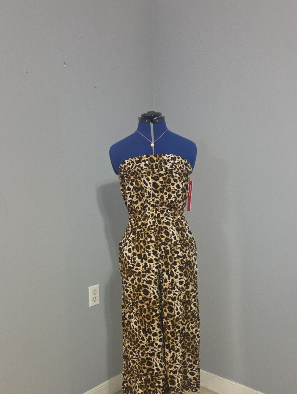 Strapless Leopard Print Jumpsuit in Tan & Black - Picture 2 of 6